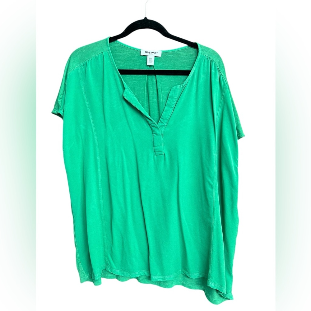 Nine West Green Vneck Cap‎ Sleeve Blouse Size XXL